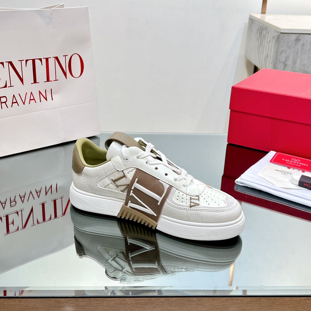 VALENTINO 25S GARAVANI VL7N SNEAKERS IN WHITE MIX BROWN LAMBSKIN