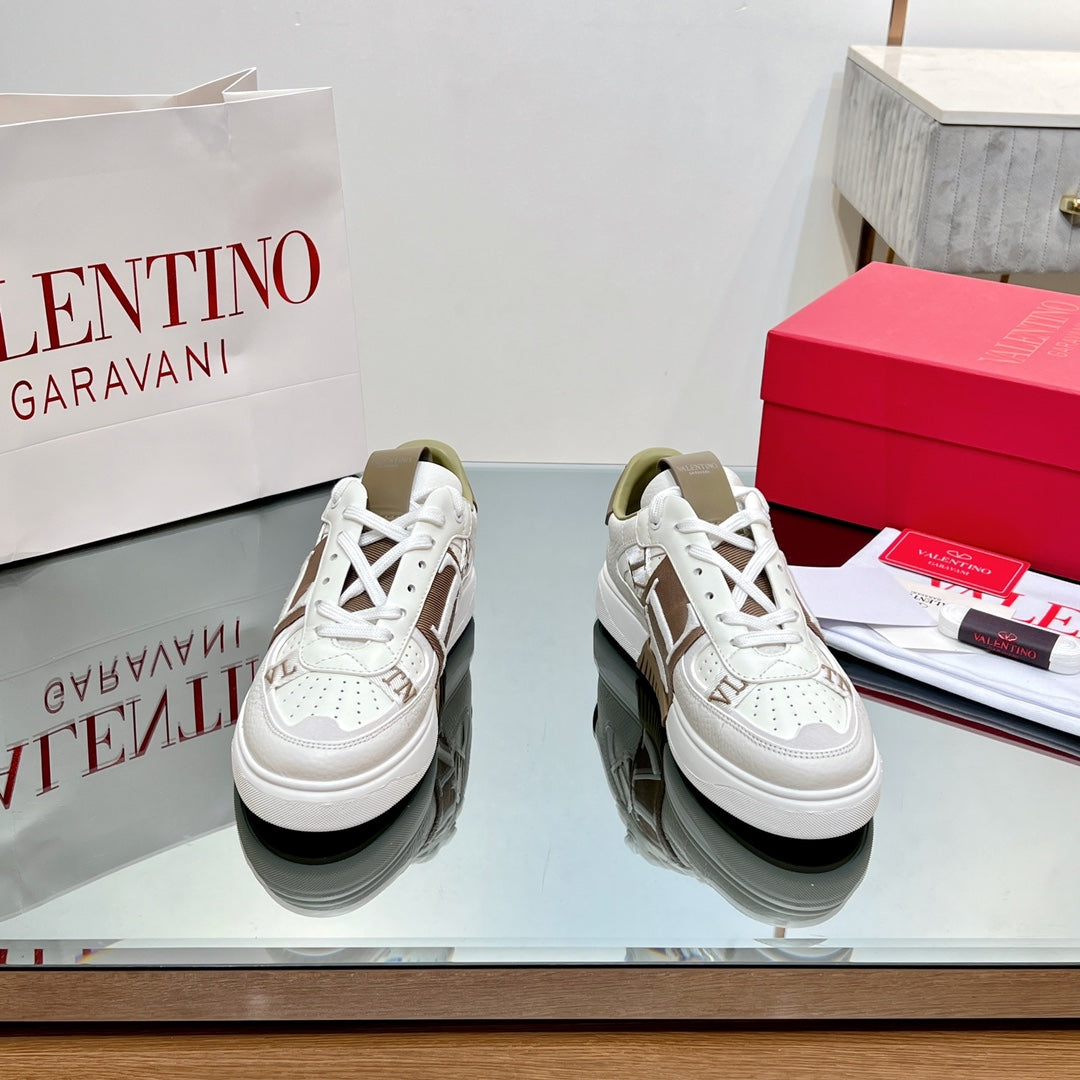 VALENTINO 25S GARAVANI VL7N SNEAKERS IN WHITE MIX BROWN LAMBSKIN