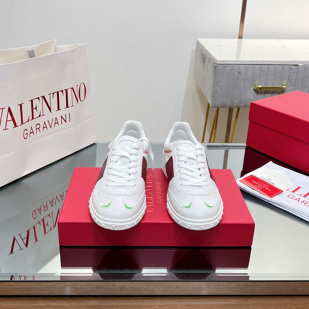 VALENTINO 25S UPVILLAGE SNEAKERS IN WHITE MIX RED LAMBSKIN