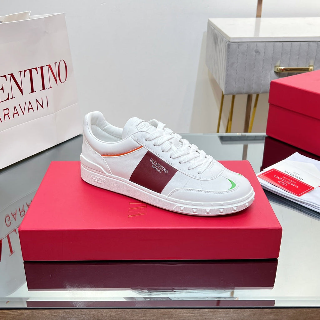 VALENTINO 25S UPVILLAGE SNEAKERS IN WHITE MIX RED LAMBSKIN