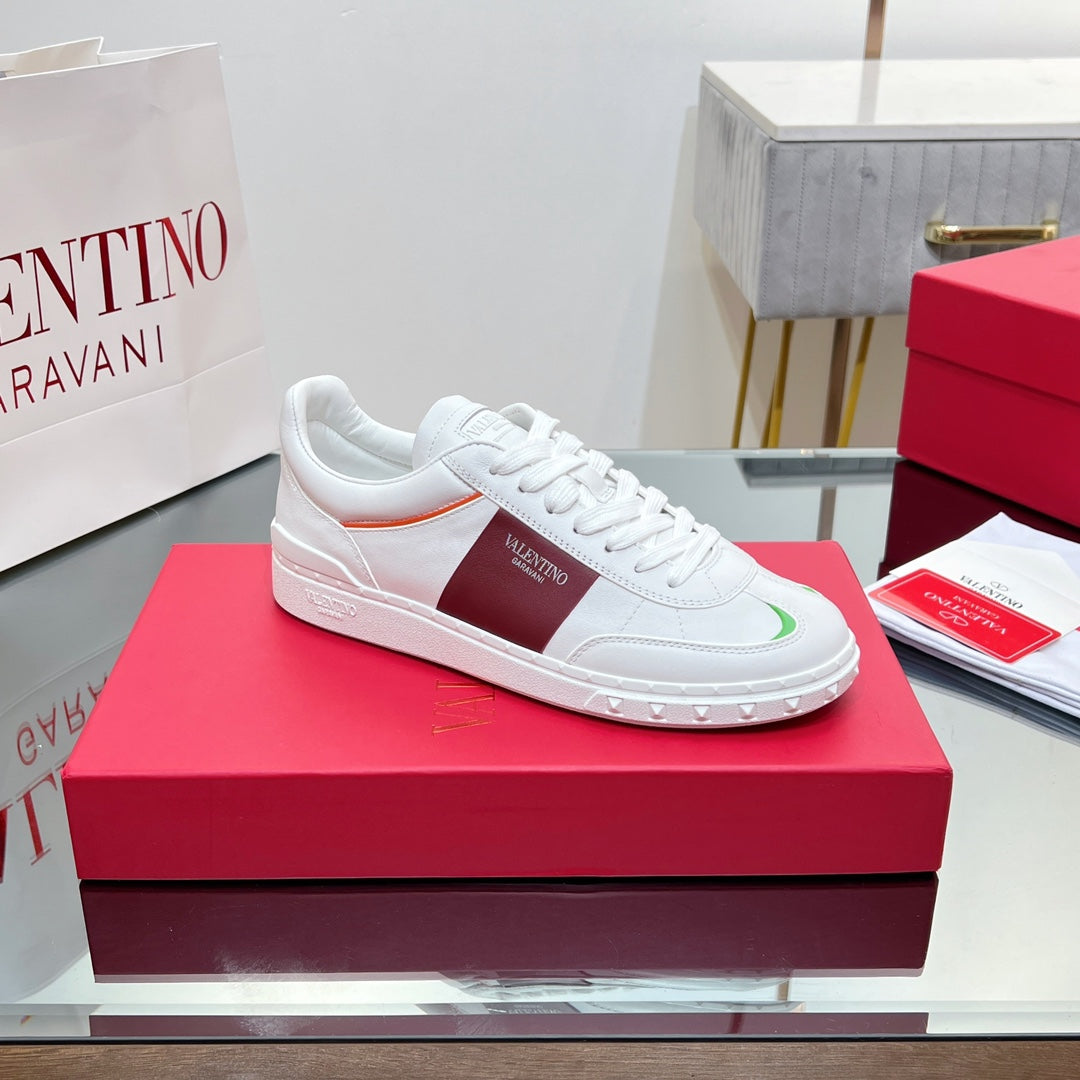 VALENTINO 25S UPVILLAGE SNEAKERS IN WHITE MIX RED LAMBSKIN