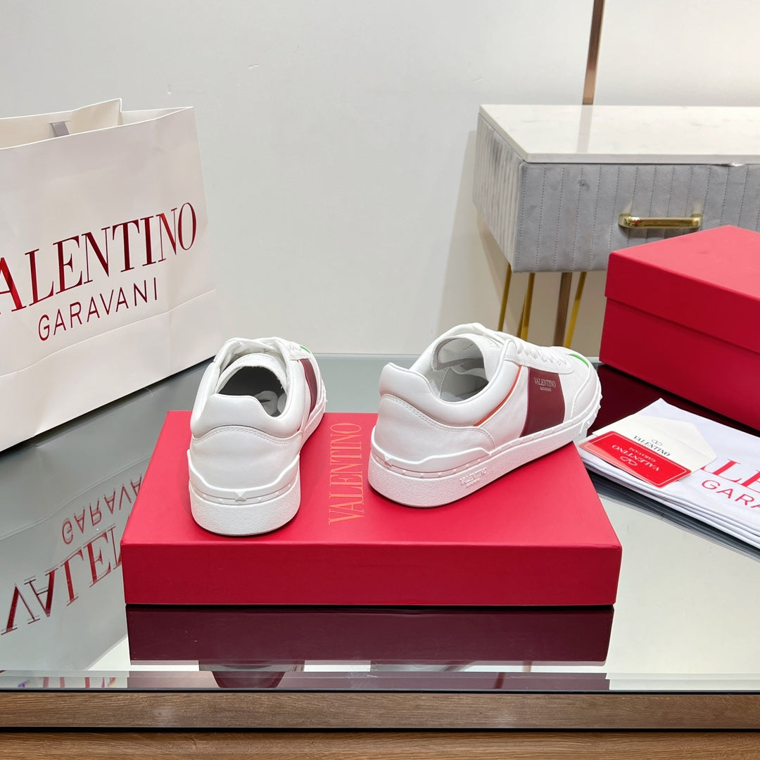VALENTINO 25S UPVILLAGE SNEAKERS IN WHITE MIX RED LAMBSKIN