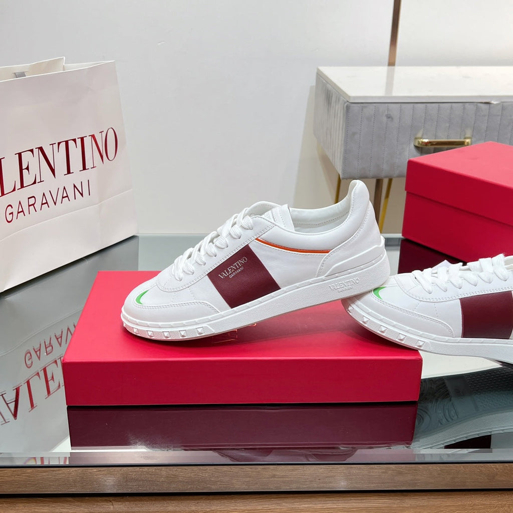 VALENTINO 25S UPVILLAGE SNEAKERS IN WHITE MIX RED LAMBSKIN