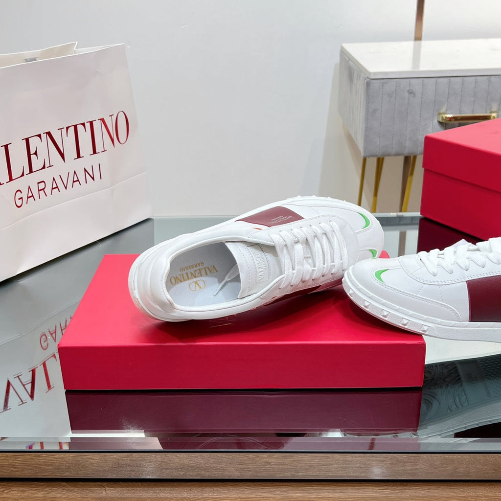 VALENTINO 25S UPVILLAGE SNEAKERS IN WHITE MIX RED LAMBSKIN
