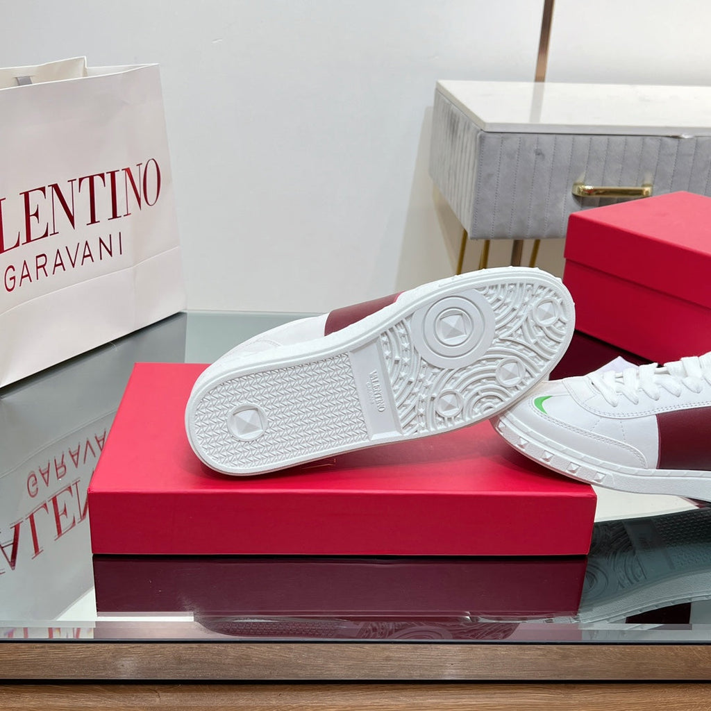 VALENTINO 25S UPVILLAGE SNEAKERS IN WHITE MIX RED LAMBSKIN