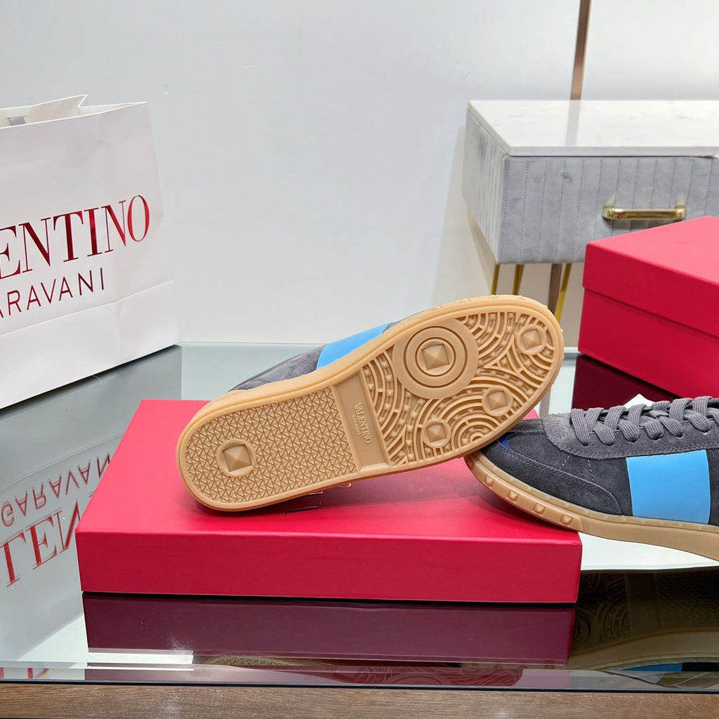 VALENTINO 25S UPVILLAGE SNEAKERS IN DARK GREY MIX BLUE SUEDE