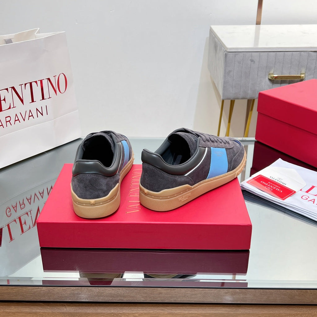 VALENTINO 25S UPVILLAGE SNEAKERS IN DARK GREY MIX BLUE SUEDE