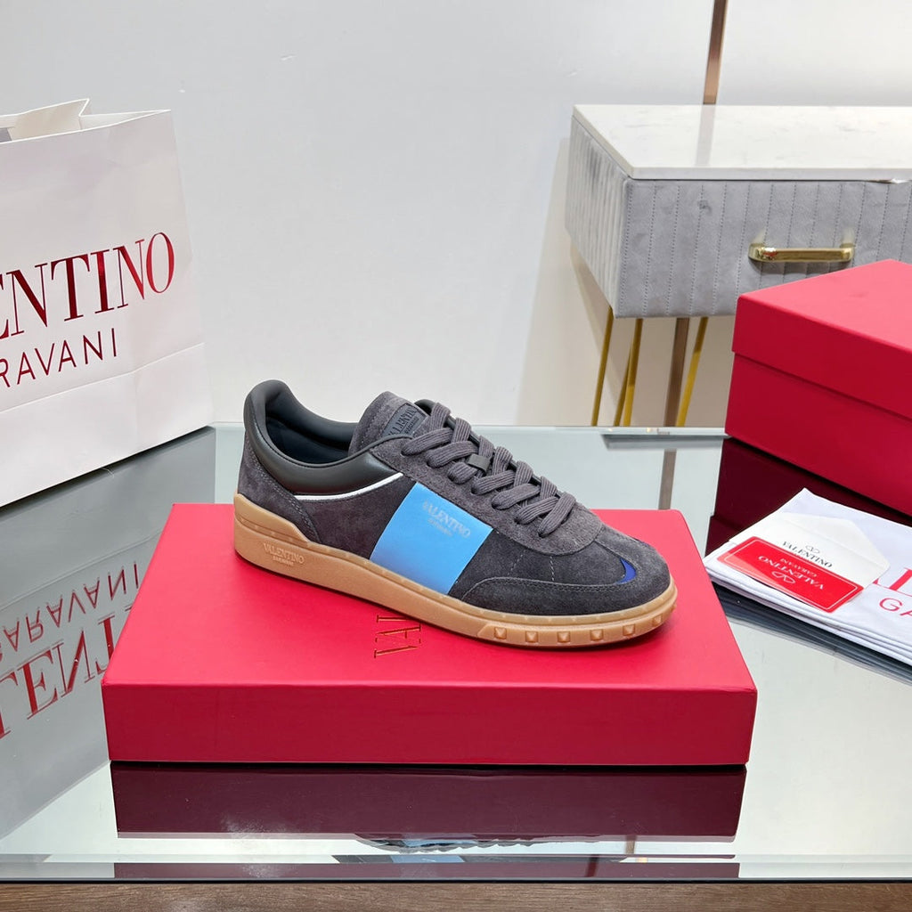 VALENTINO 25S UPVILLAGE SNEAKERS IN DARK GREY MIX BLUE SUEDE