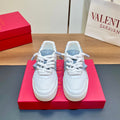 VALENTINO 25S GARAVANI ONE STUD XL PLATFORM SNEAKERS IN WHITE MIX MISTY BLUE LAMBSKIN