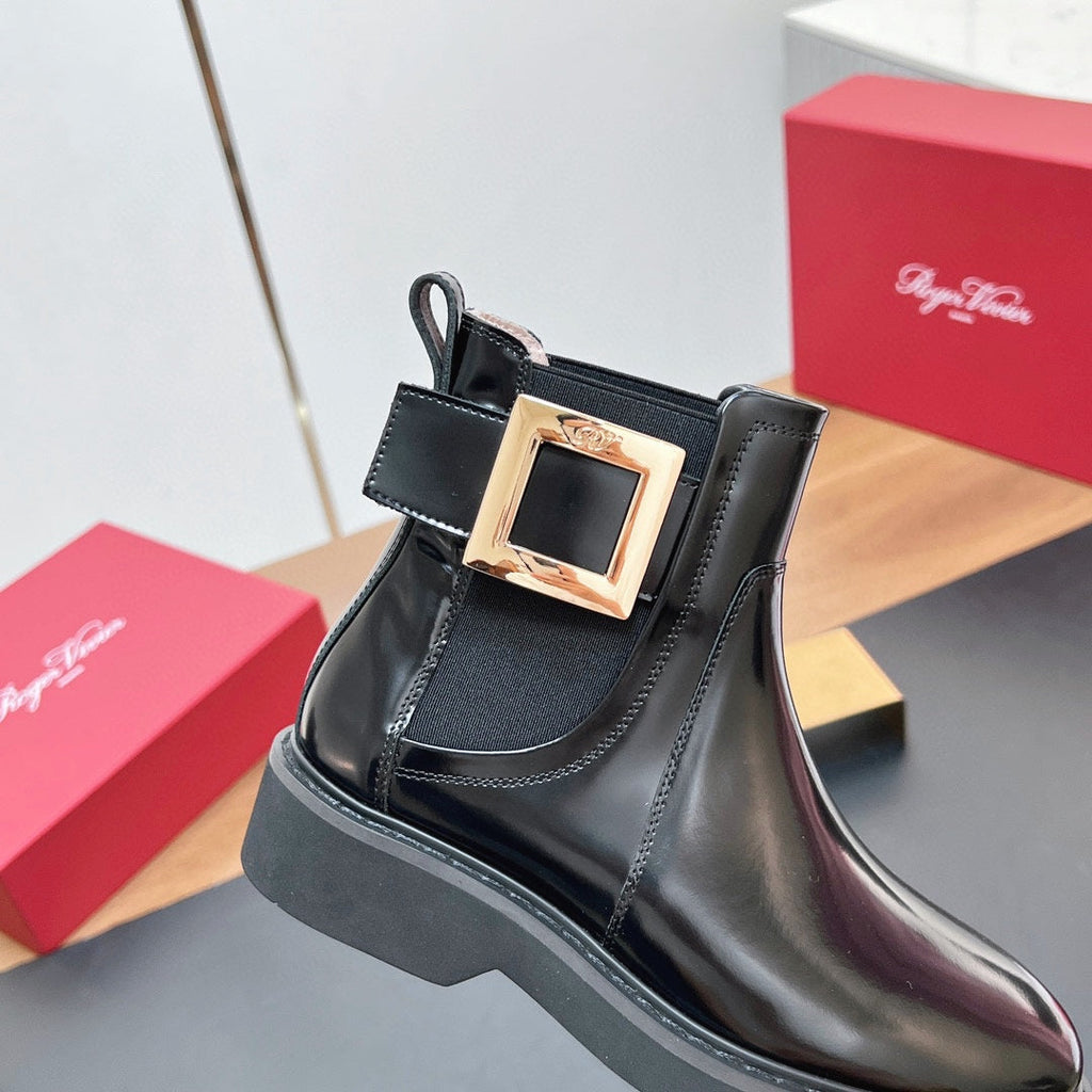 RANGERS CHELSEA BOOTS IN BLACK SHINY CALFSKIN GOLD BUCKLE