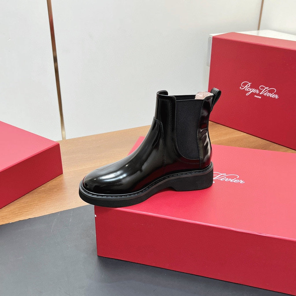RANGERS CHELSEA BOOTS IN BLACK SHINY CALFSKIN GOLD BUCKLE