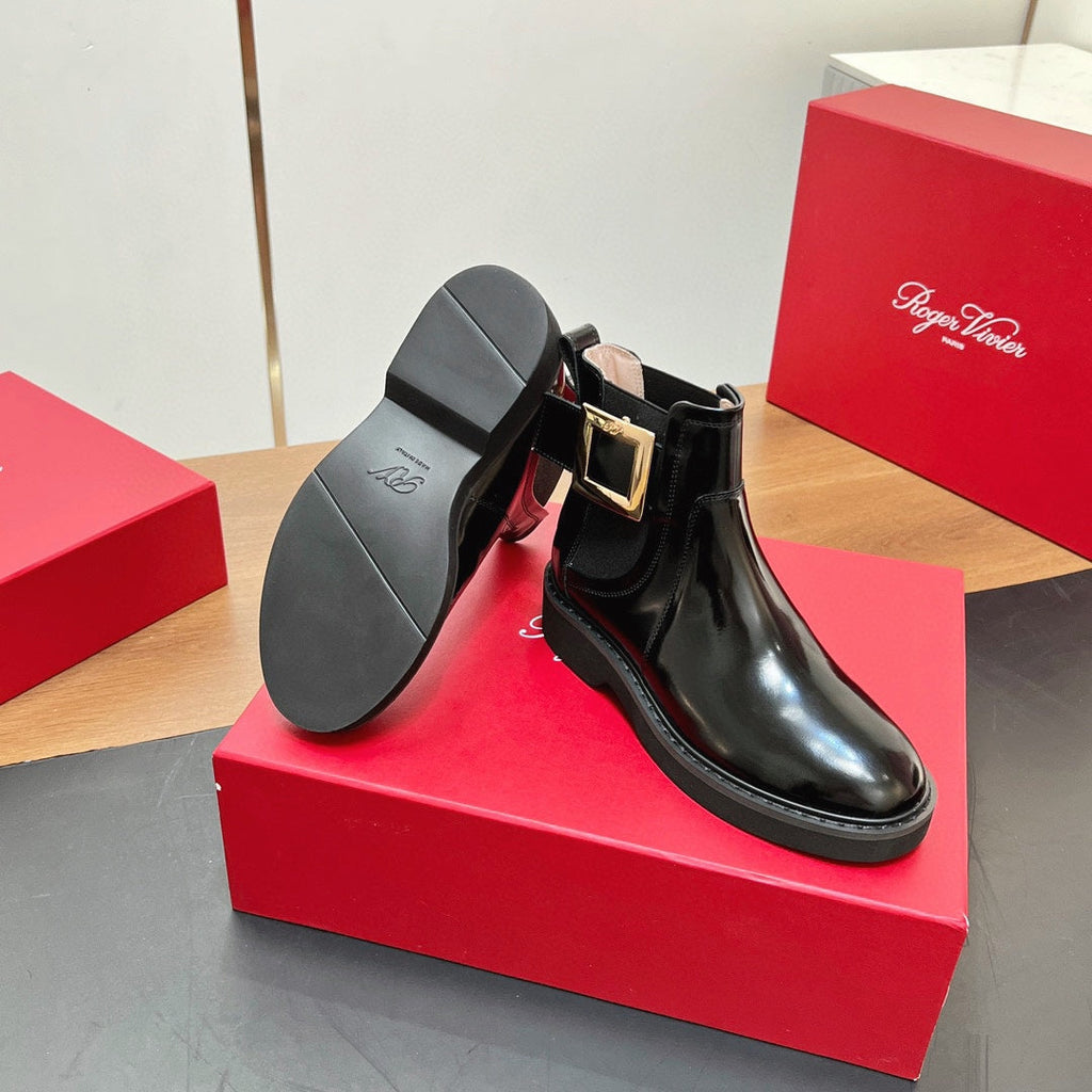 RANGERS CHELSEA BOOTS IN BLACK SHINY CALFSKIN GOLD BUCKLE