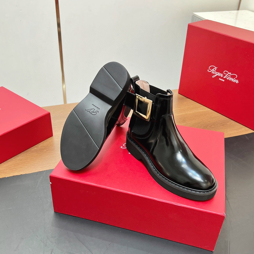 RANGERS CHELSEA BOOTS IN BLACK SHINY CALFSKIN GOLD BUCKLE