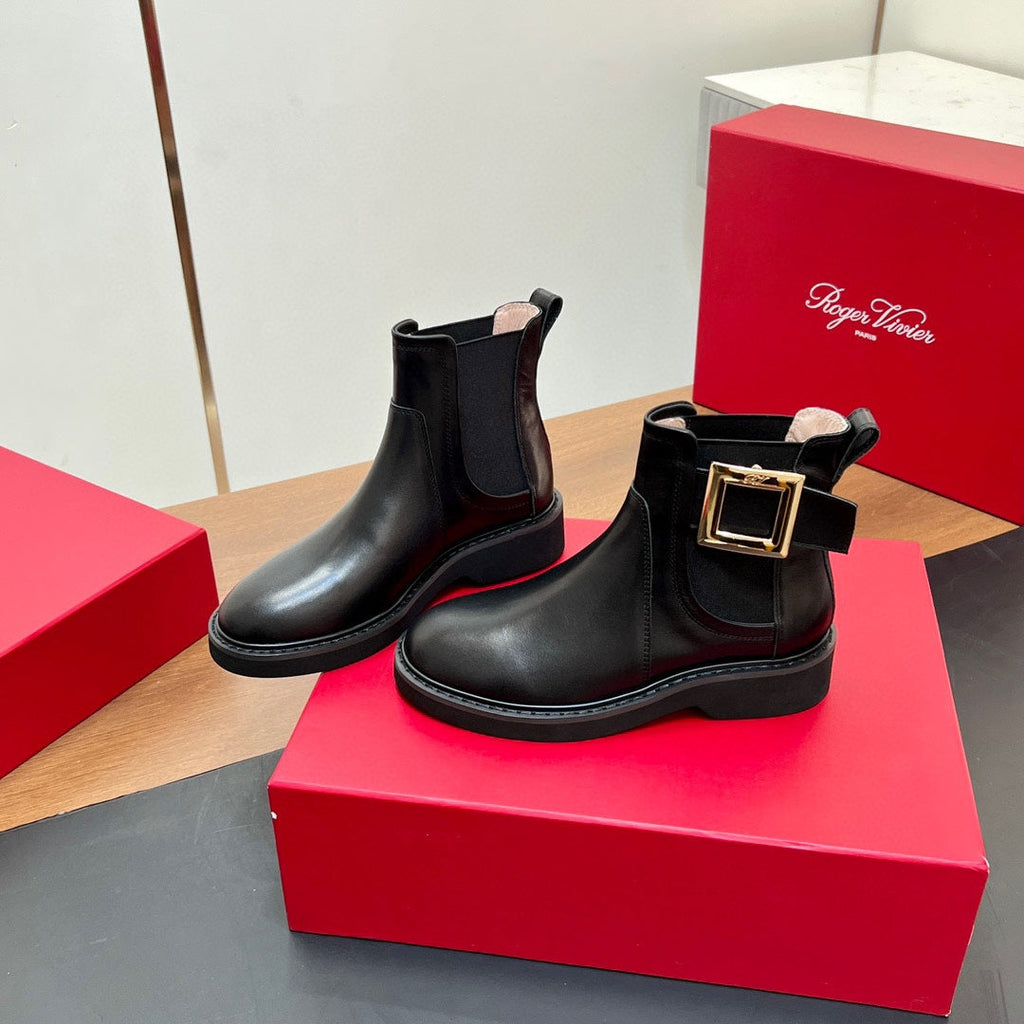 RANGERS CHELSEA BOOTS IN BLACK SMOOTH CALFSKIN GOLD BUCKLE