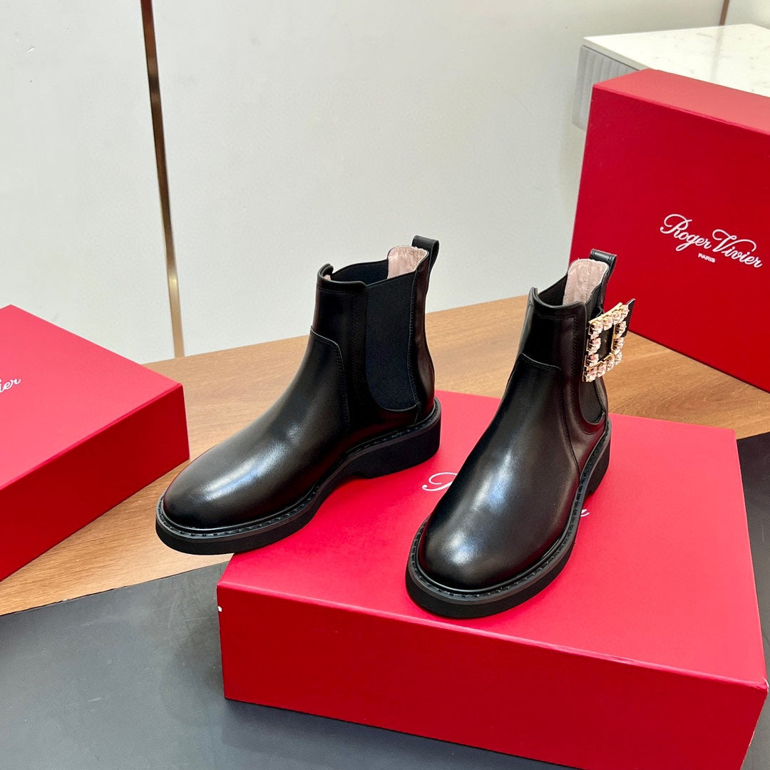 RANGERS CHELSEA BOOTS IN BLACK SMOOTH CALFSKIN CRYSTAL BUCKLE