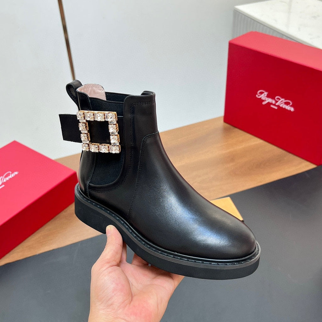 RANGERS CHELSEA BOOTS IN BLACK SMOOTH CALFSKIN CRYSTAL BUCKLE