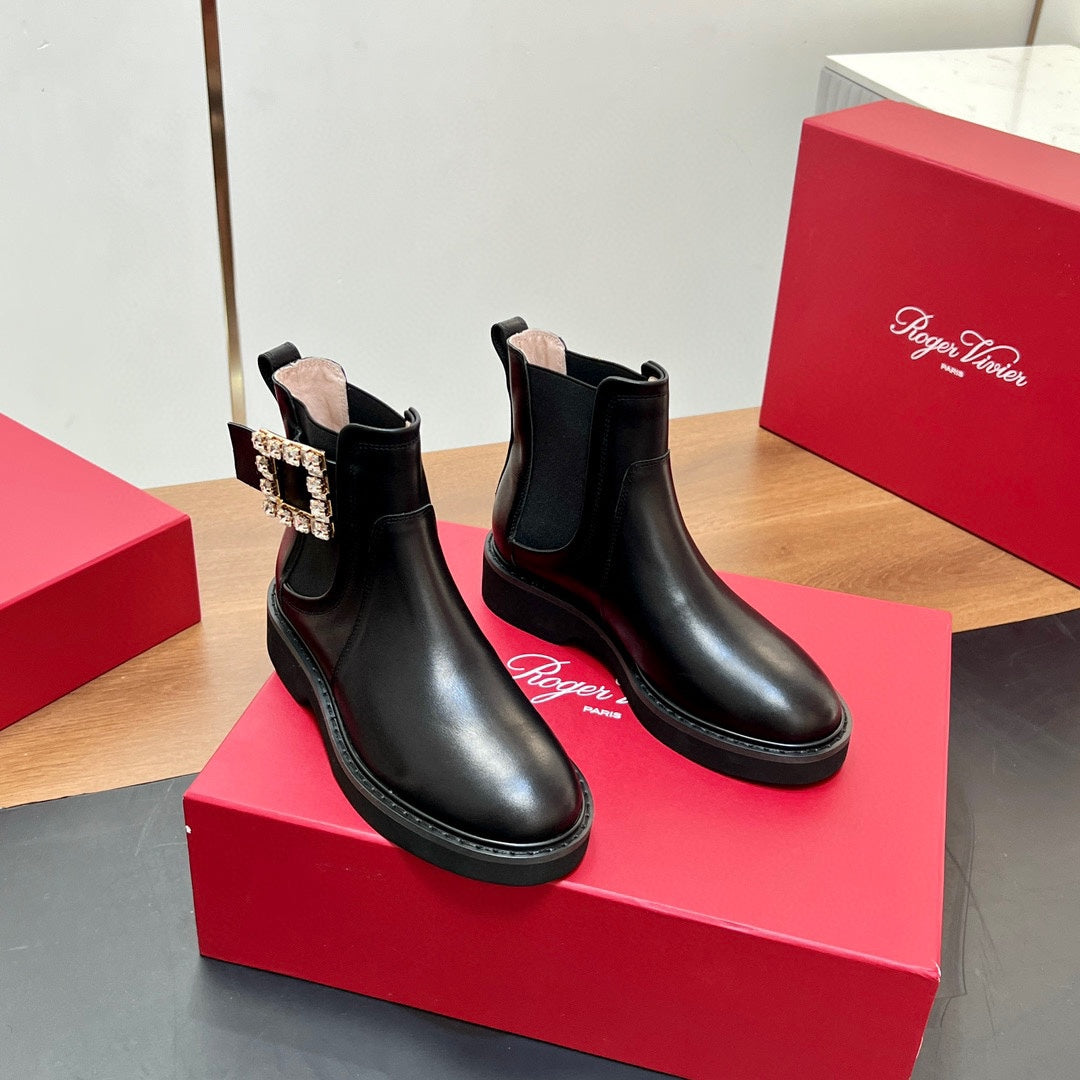 RANGERS CHELSEA BOOTS IN BLACK SMOOTH CALFSKIN CRYSTAL BUCKLE