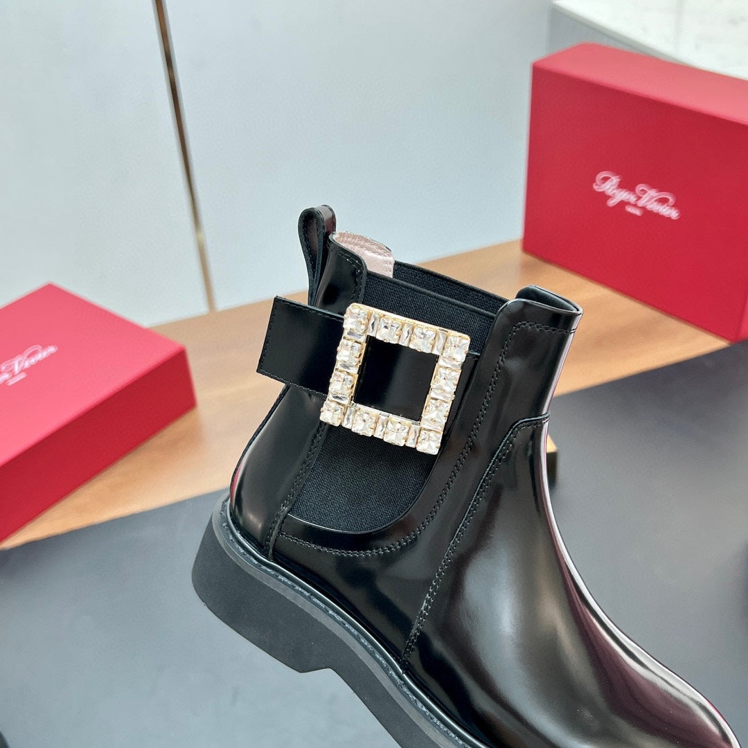 RANGERS CHELSEA BOOTS IN BLACK SHINY CALFSKIN CRYSTAL BUCKLE