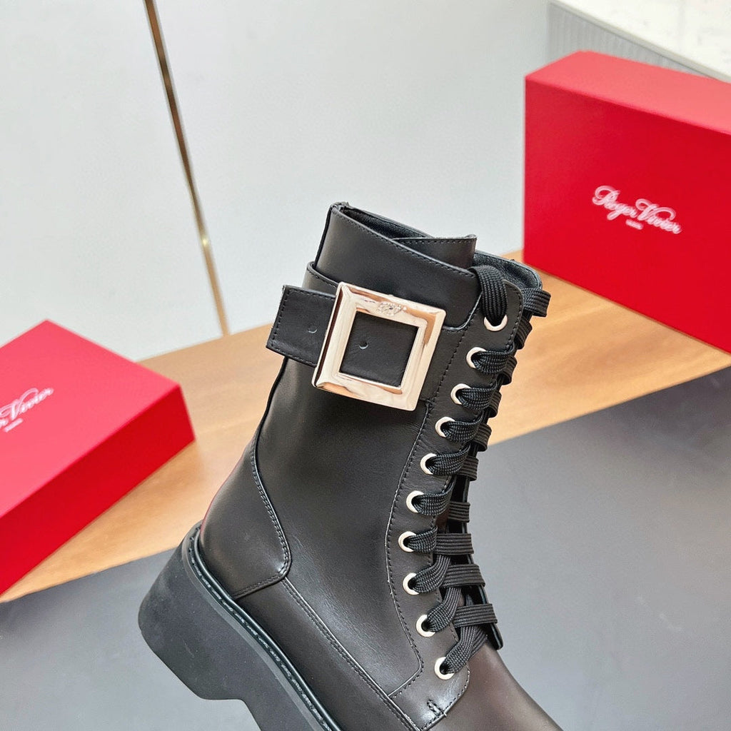 VIV' RANGERS STRASS BUCKLE BOOTS IN BLACK CALFSKIN