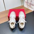 VALENTINO 25S GARAVANI ONE STUD XL PLATFORM SNEAKERS IN LIGHT PINK SUEDE AND CREAM WHITE WOOL