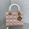 MEDIUM LADY BAG 20 IN BABY PINK QUILTED MACROCANNAGE CALFSKIN WHITE STRAP