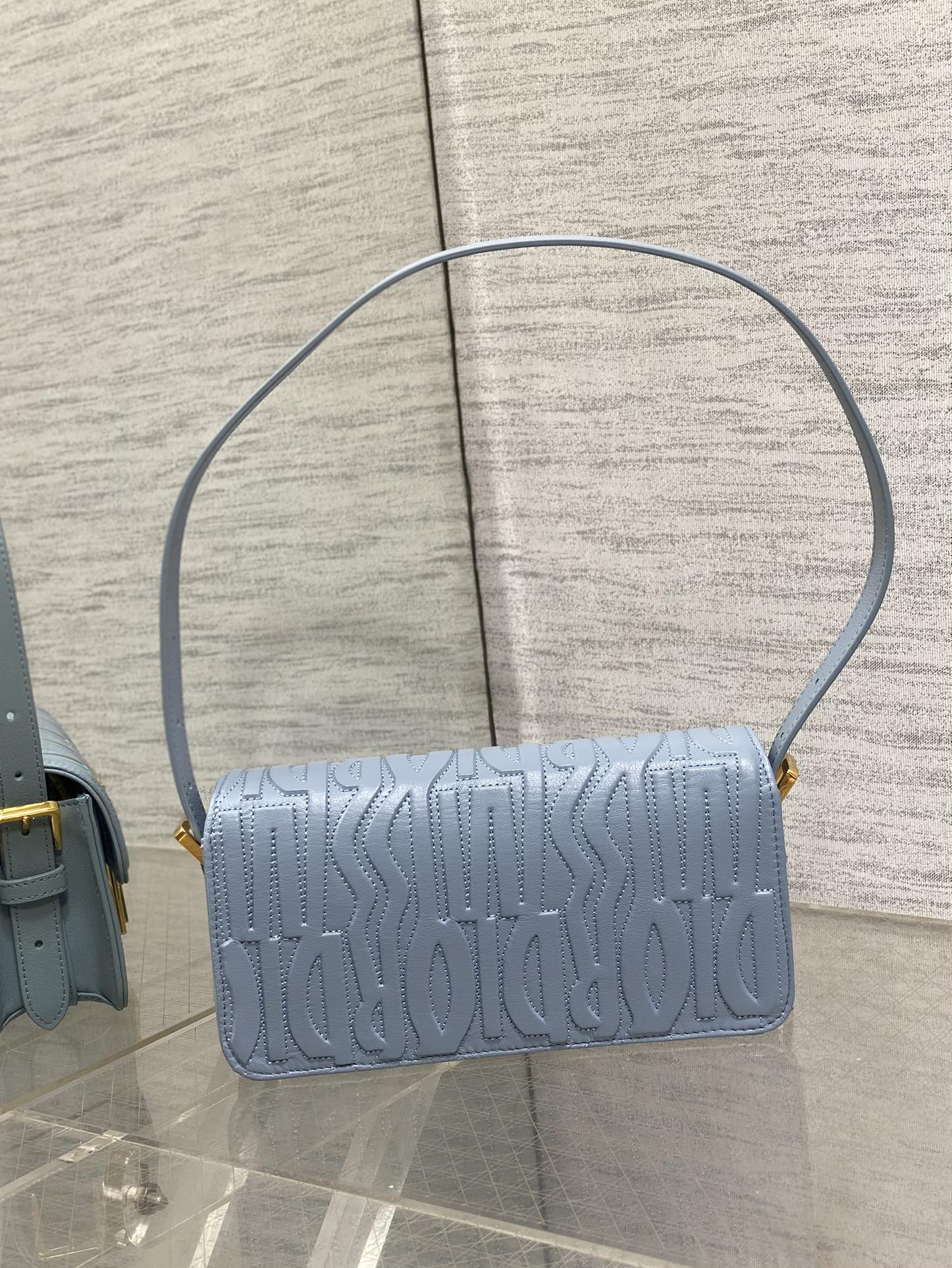 FLAP BAG 18 IN BABY BLUE QUILTED ALLOVER CALFSKIN