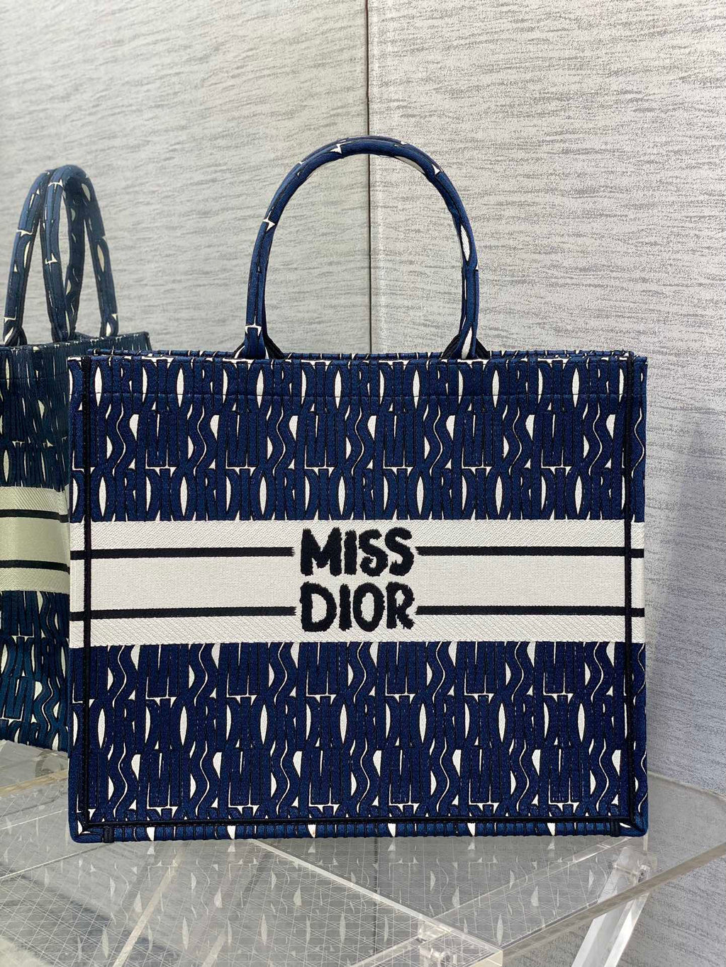 MISS LARGE TOTE 42 IN WHITE MIX DEEP COVE BLUE CANVAS