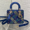 MINI 20 LADY BAG IN COBALT BLUE SATIN WITH COLORFUL EMBROIDERED BEADWORK