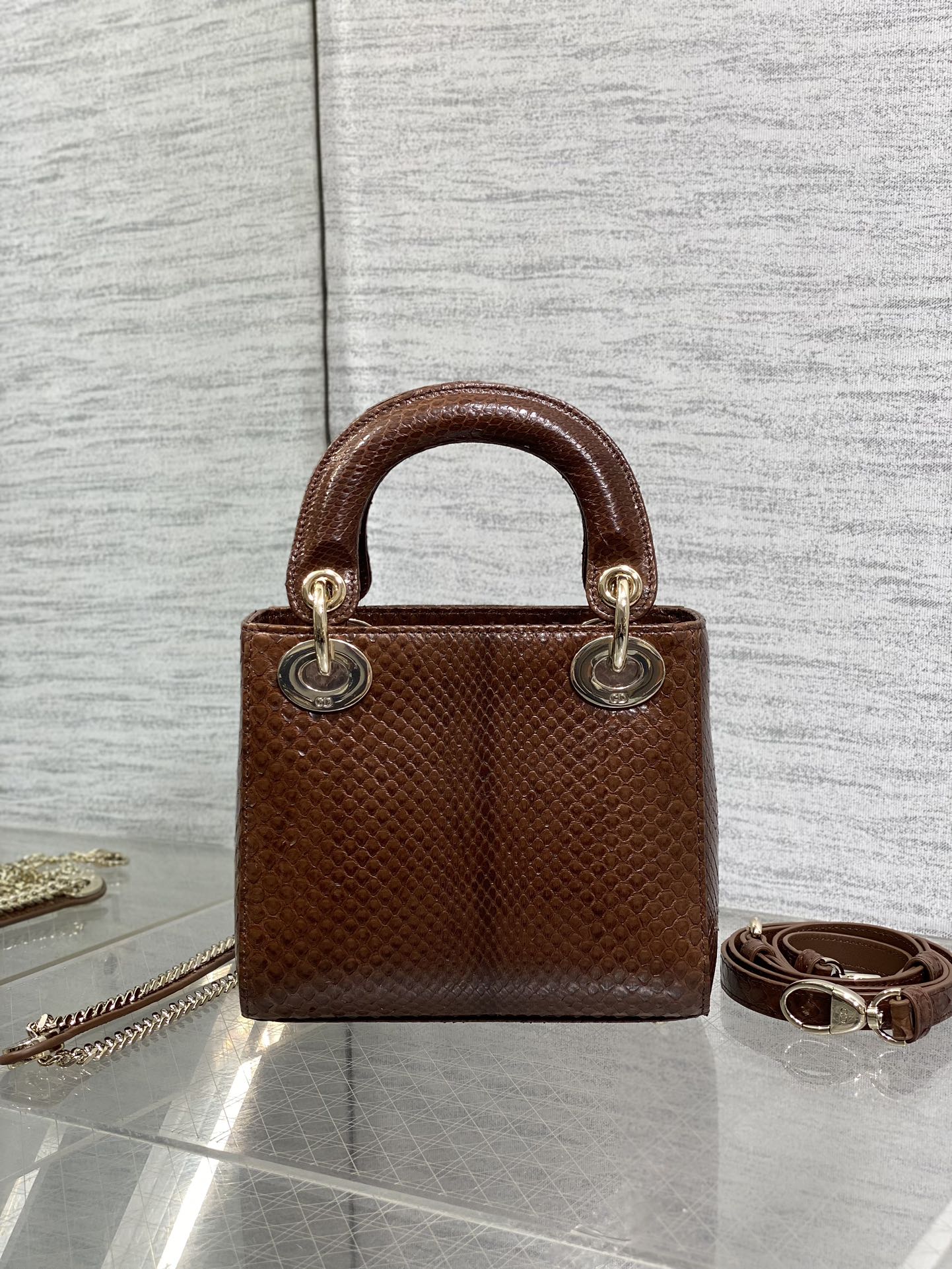 MINI 17 LADY BAG IN PEACAN BROWN METALLIC LAMBSKIN