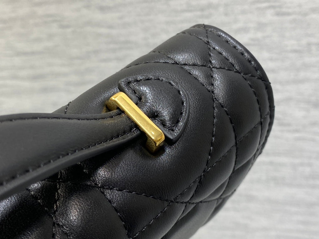 MISS CARO TOP HANDLE POUCH 24 IN BLACK MACROCANNAGE LAMBSKIN