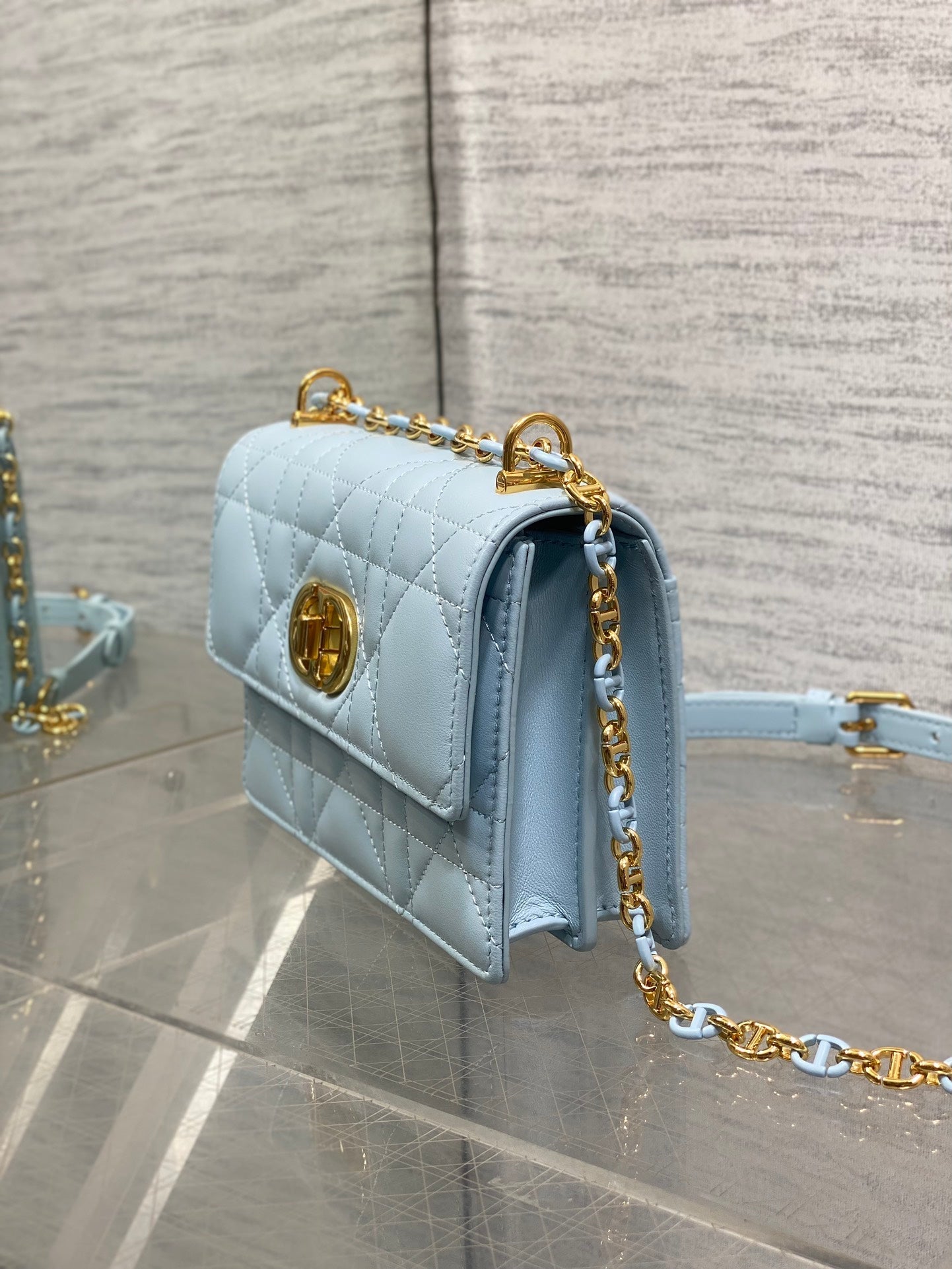MISS CARO MINI BAG 17 IN BABY BLUE MACROCANNAGE LAMBSKIN