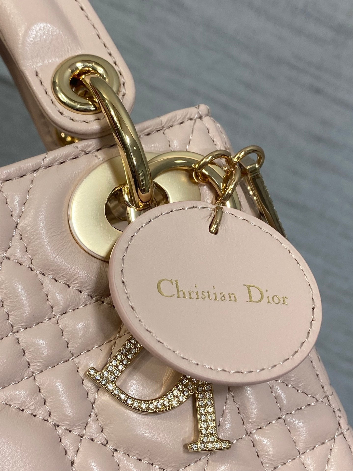 DIOR 25S MINI LADY DIOR BAG 17 IN PINK CALFSKIN CHARM CRYSTAL EMBELLISHMENTS