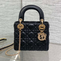 DIOR 25S MINI LADY DIOR BAG 17 IN BLACK CALFSKIN CHARM CRYSTAL EMBELLISHMENTS