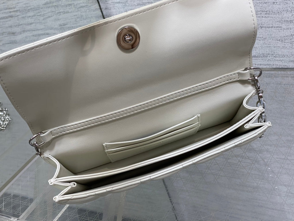 DIOR 25S DIOR TALK PHONE POUCH 21 IN WHITE CANNAGE LAMBSKIN SILVER HARDWRE