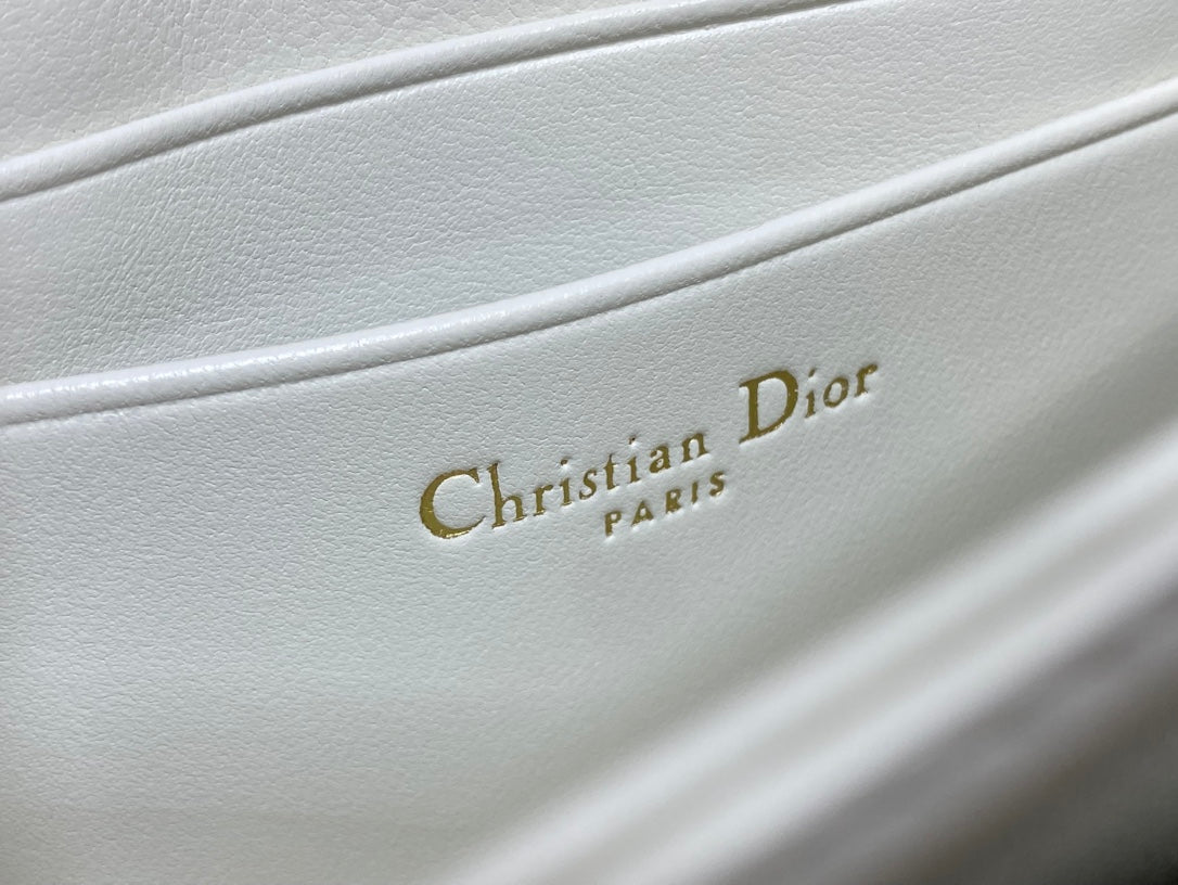 DIOR 25S DIOR TALK PHONE POUCH 21 IN WHITE CANNAGE LAMBSKIN SILVER HARDWRE