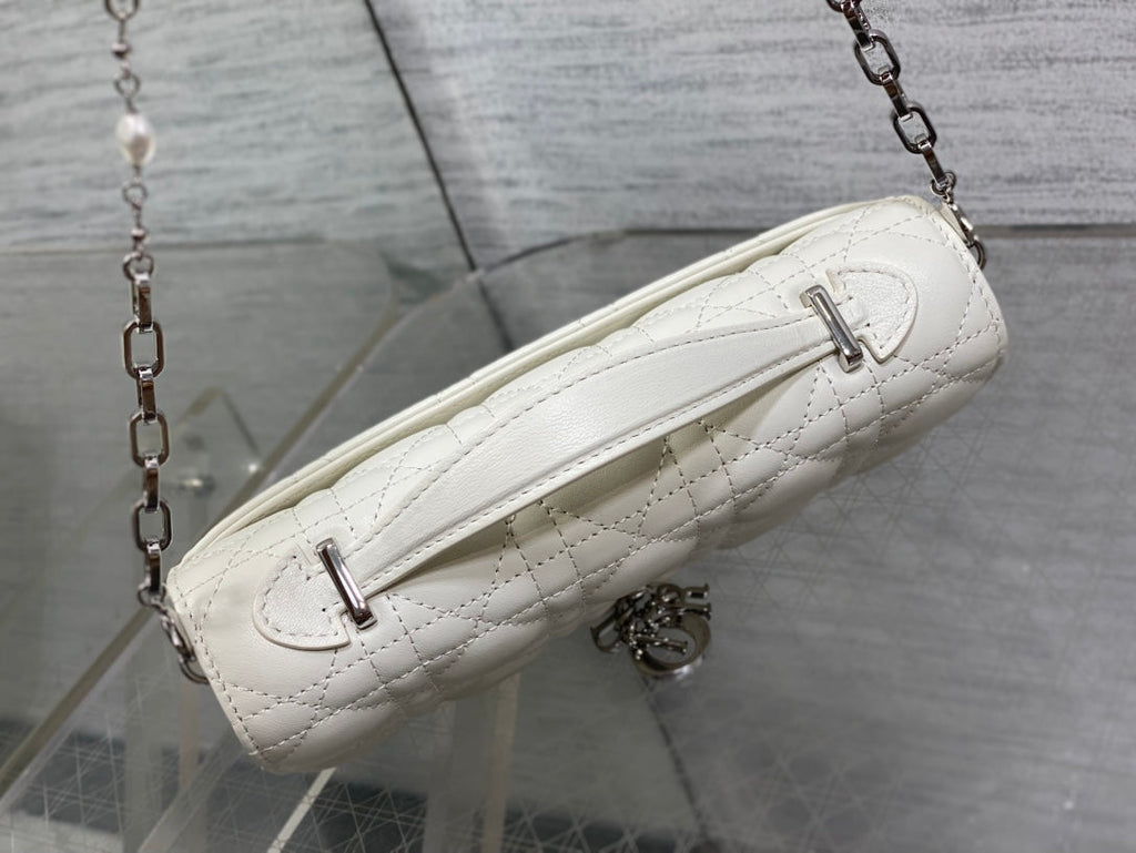 DIOR 25S DIOR TALK PHONE POUCH 21 IN WHITE CANNAGE LAMBSKIN SILVER HARDWRE