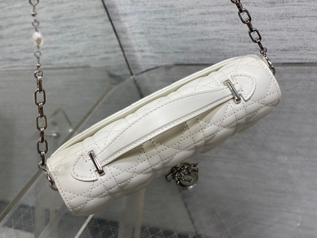 DIOR 25S DIOR TALK PHONE POUCH 21 IN WHITE CANNAGE LAMBSKIN SILVER HARDWRE