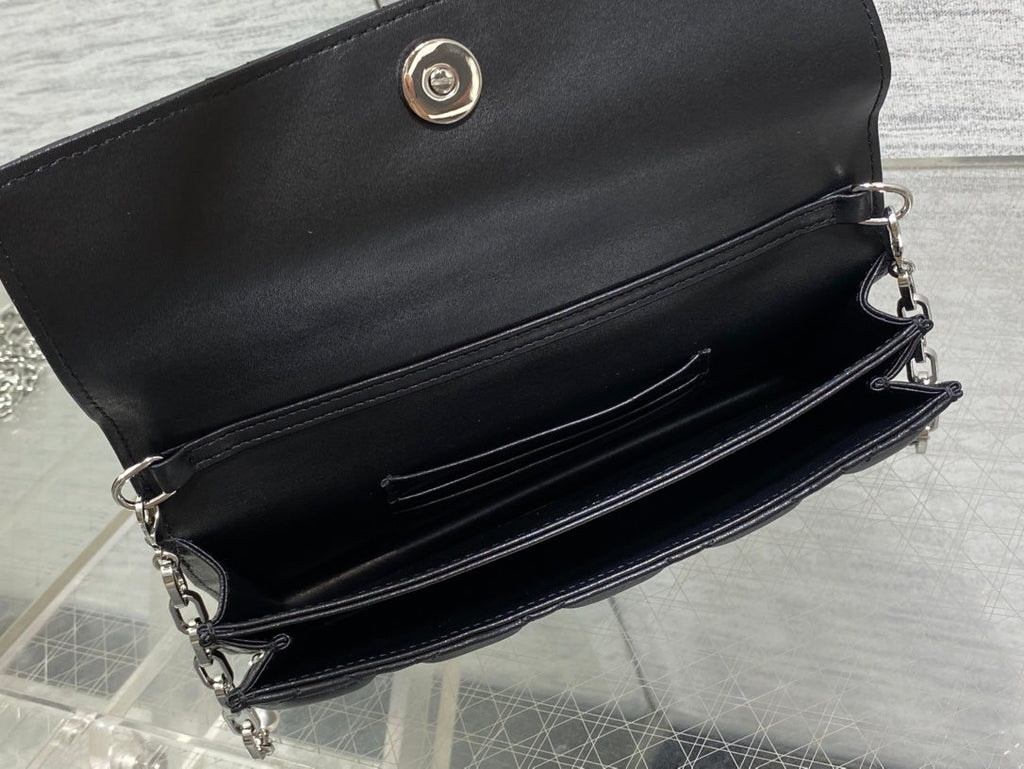 DIOR 25S DIOR TALK PHONE POUCH 21 IN BLACK CANNAGE LAMBSKIN SILVER HARDWRE