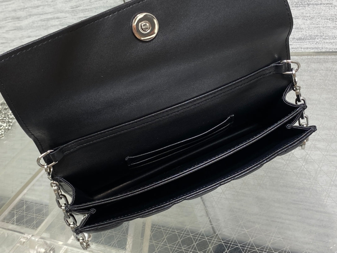 DIOR 25S DIOR TALK PHONE POUCH 21 IN BLACK CANNAGE LAMBSKIN SILVER HARDWRE