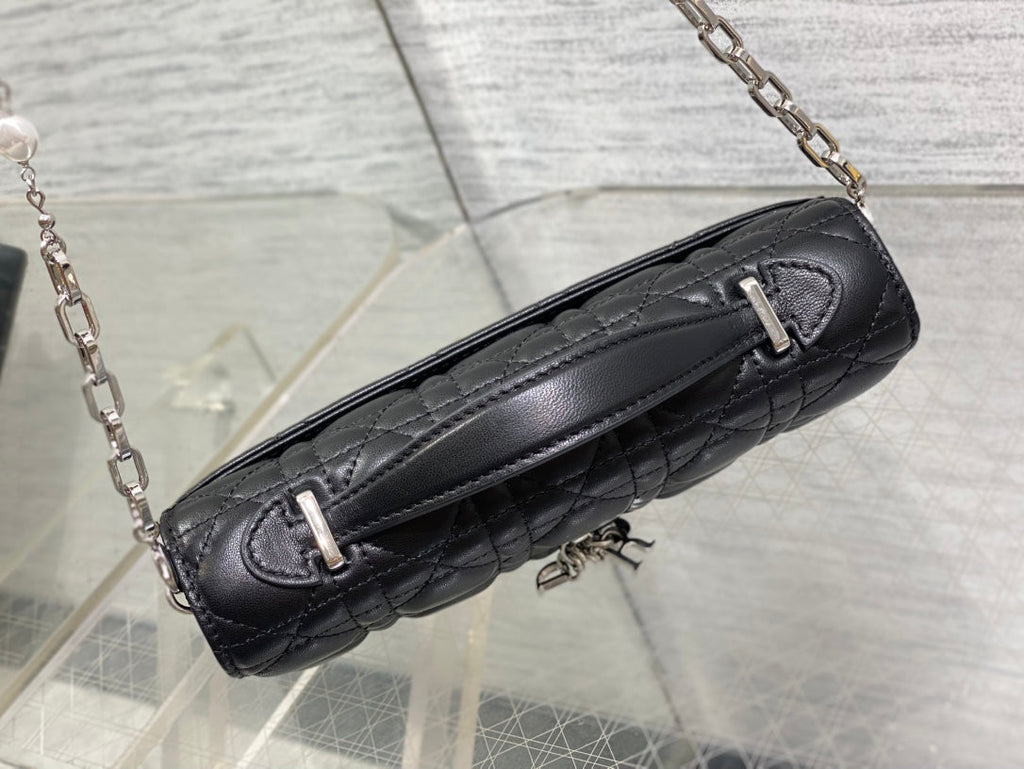 DIOR 25S DIOR TALK PHONE POUCH 21 IN BLACK CANNAGE LAMBSKIN SILVER HARDWRE