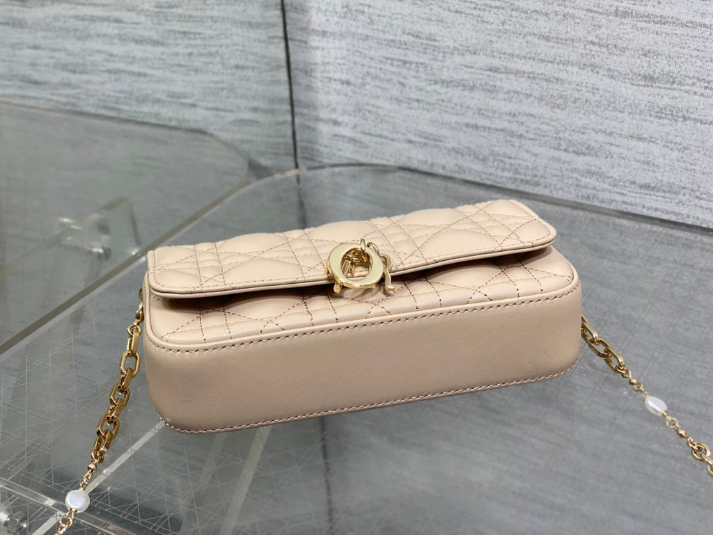 DIOR 25S DIOR TALK PHONE POUCH 18 IN LIGHT IVORY CANNAGE LAMBSKIN