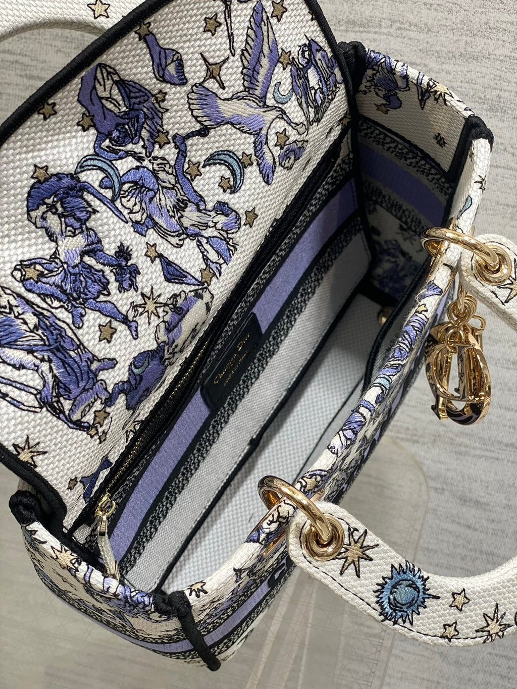 DIOR 25S SMALL LADY D-LITE BAG 24 IN PURPLE DIOR NIGHT OF DREAMS EMBROIDERY