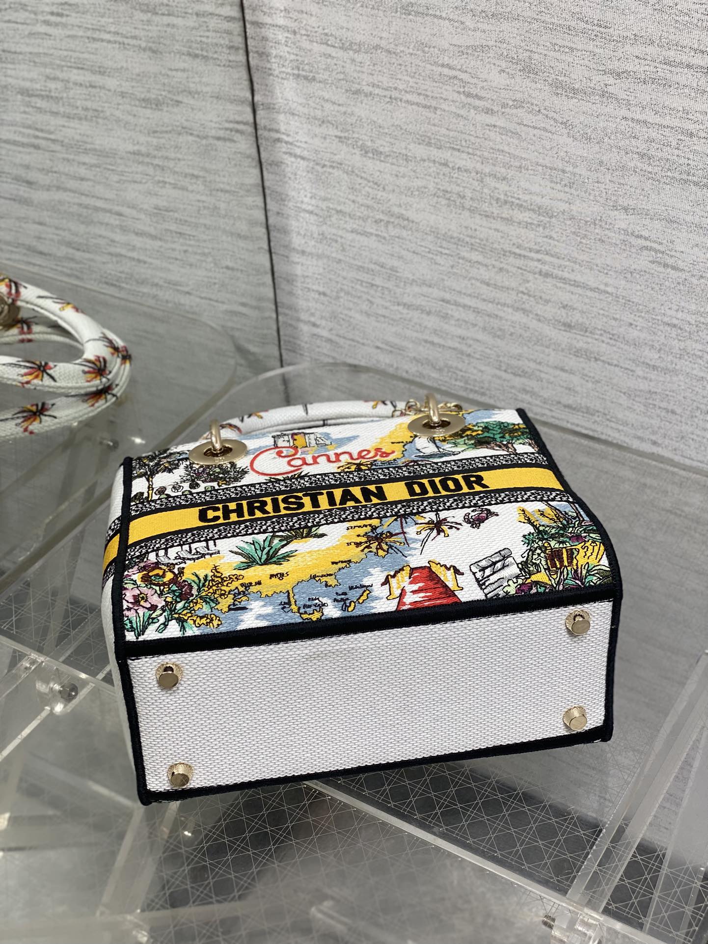 DIOR 25S SMALL LADY D-LITE BAG 24 IN YELLOW CANVAS DIOR CANNES