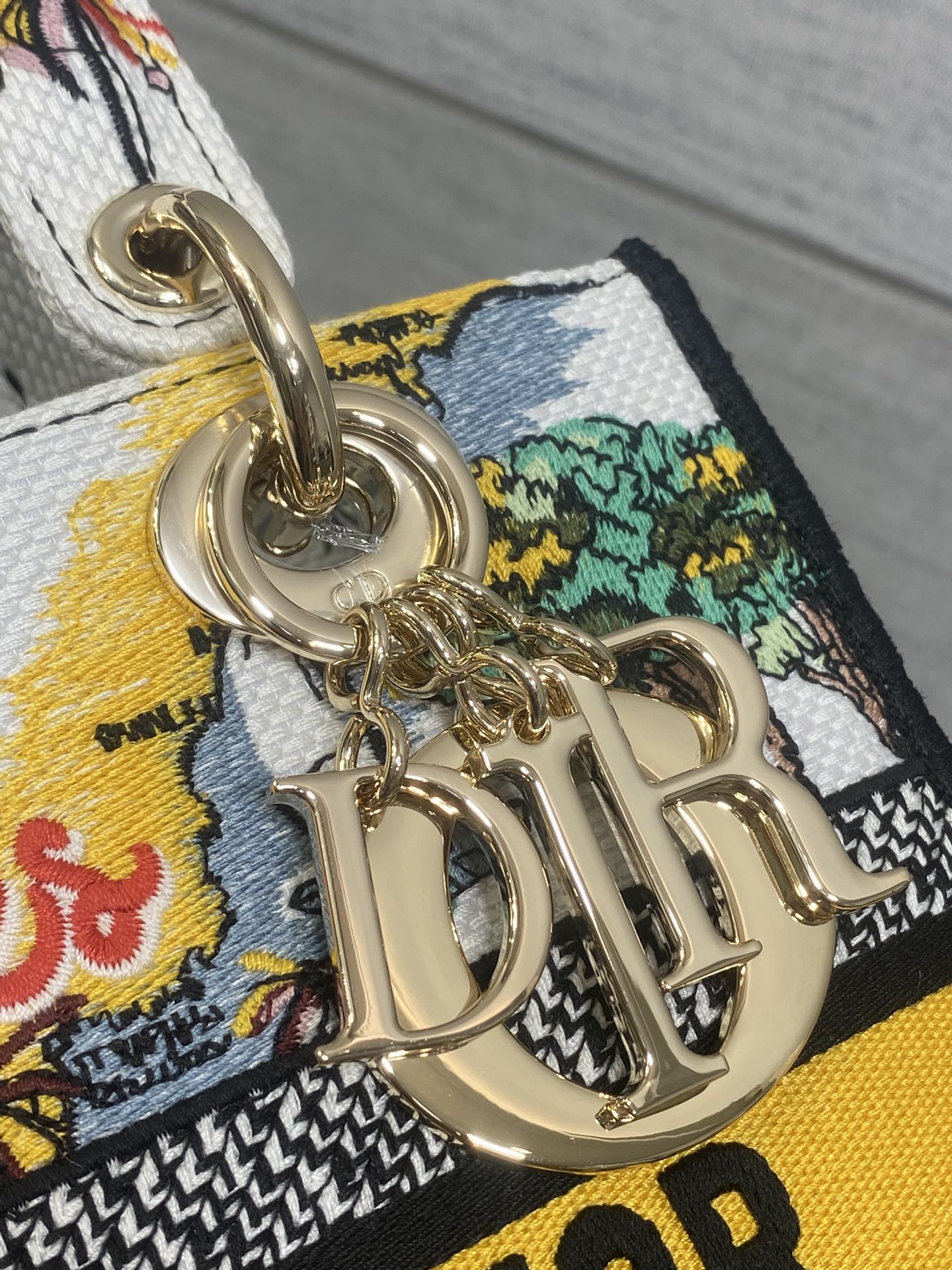 DIOR 25S SMALL LADY D-LITE BAG 24 IN YELLOW CANVAS DIOR CANNES