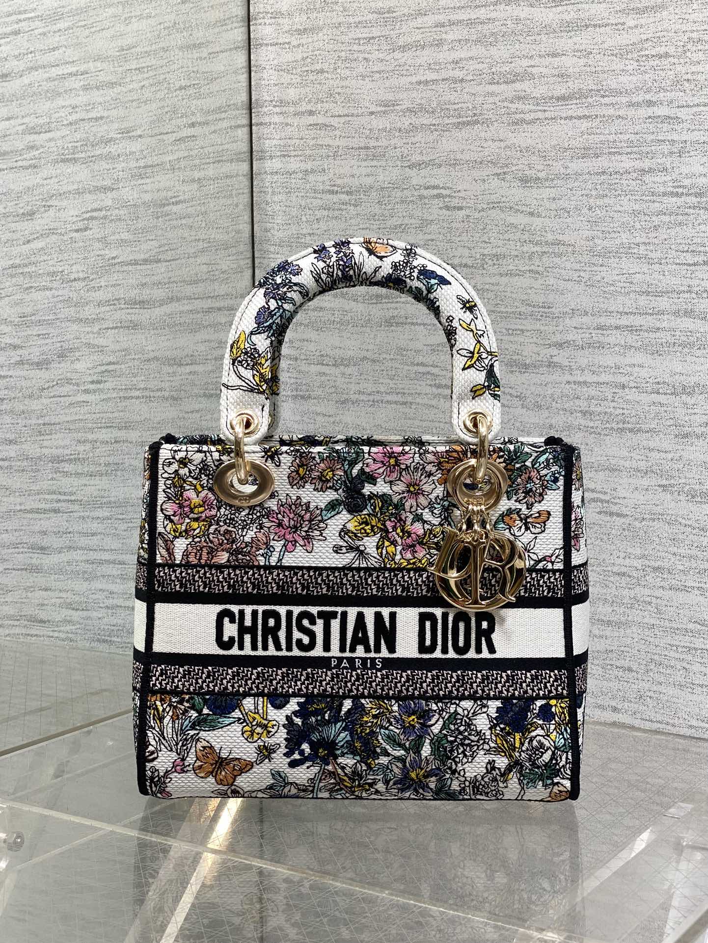 DIOR 25S SMALL LADY D-LITE BAG 24 IN MULTICOLOR DIOR FLOWERS CALENDAR ALLOVER EMBROIDERY
