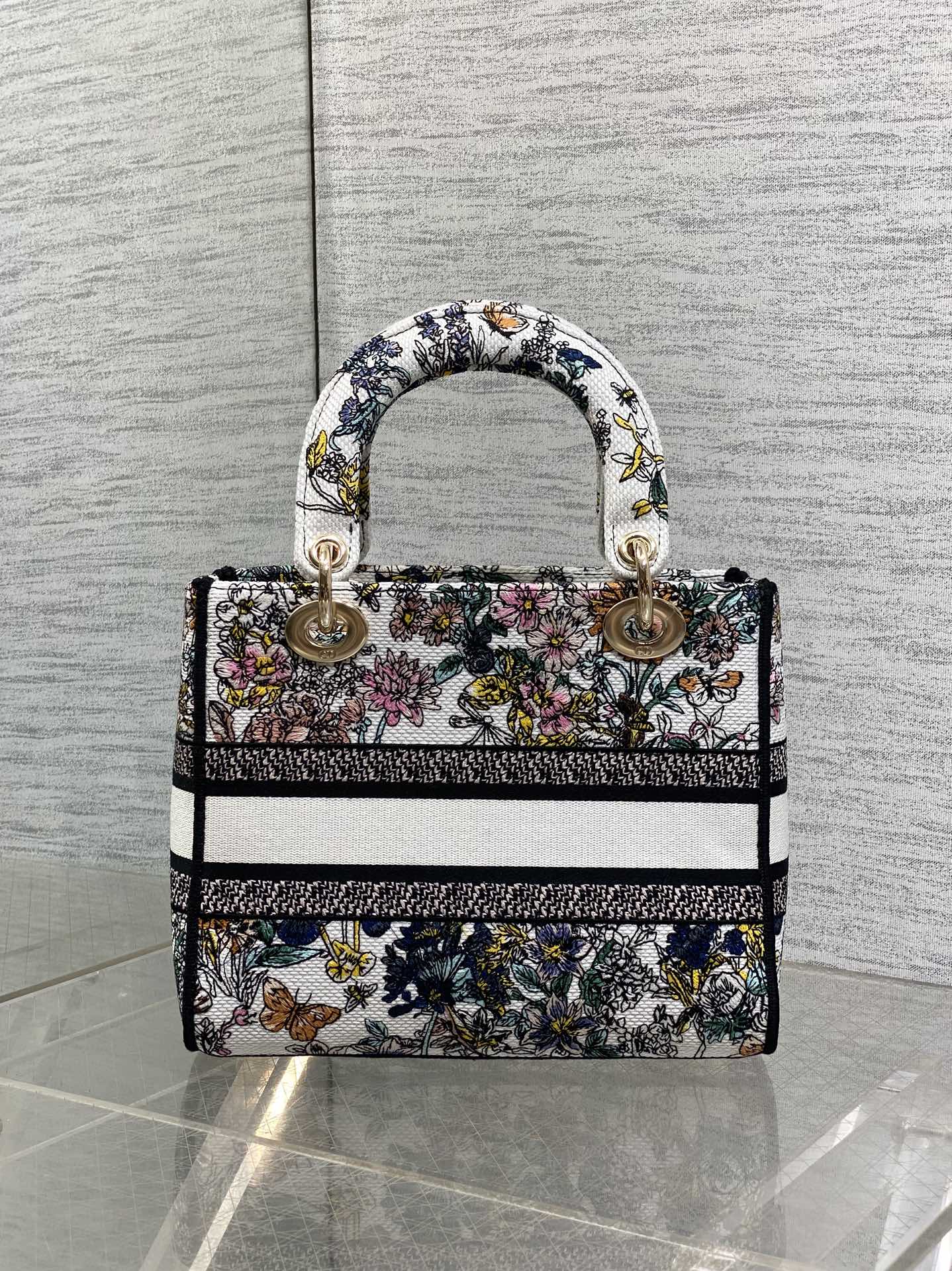 DIOR 25S SMALL LADY D-LITE BAG 24 IN MULTICOLOR DIOR FLOWERS CALENDAR ALLOVER EMBROIDERY