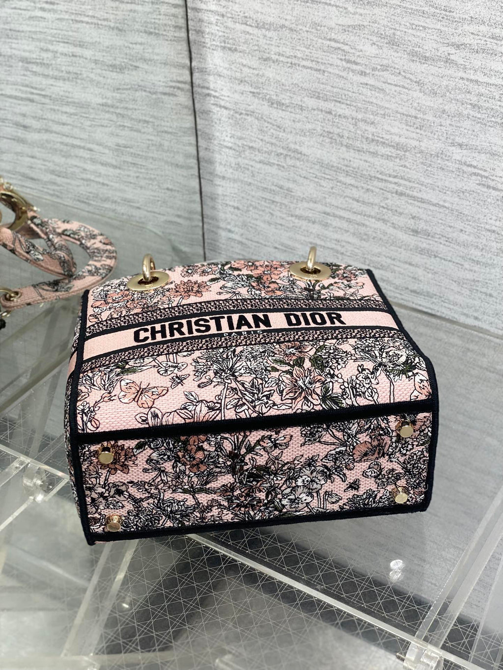 DIOR 25S SMALL LADY D-LITE BAG 24 IN PINK DIOR FLOWERS CALENDAR ALLOVER EMBROIDERY