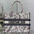 DIOR 25S MEDIUM BOOK TOTE 36 IN BEIGE CANVAS MILLEFIORI EMBROIDERY