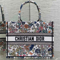 DIOR 25S LUCKY MEDIUM BOOK TOTE 36 IN MULTICOLOR COTTON FLOWERS CALENDAR ALLOVER EMBROIDERY