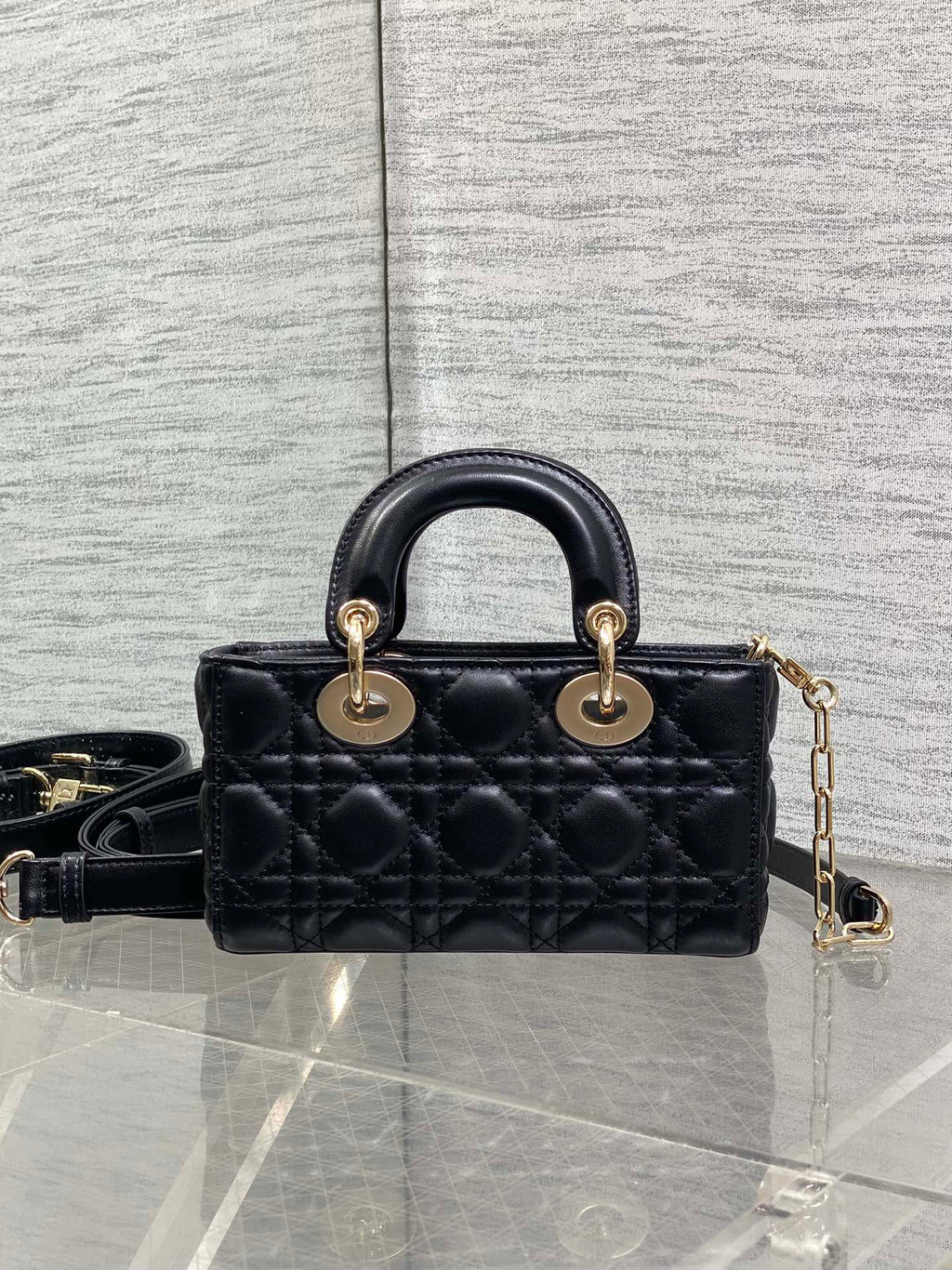 DIOR 25S MICRO LADY D-JOY 19 IN BLACK CALFSKIN GOLD HARDWRE